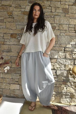 Inga Stretch Poplin Cotton Barrel Pant Pearl